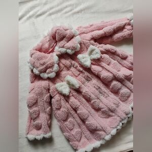 Super Cute Pink & Ivory Faux Fur Fuzzy Jacket | Hearts & Bows Coat | 18-24M